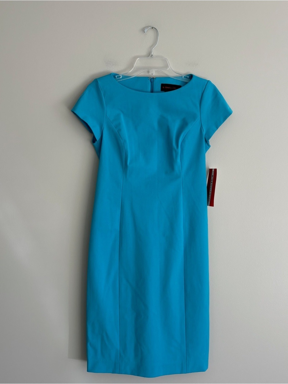 Nina Mclemore Equestrian Sleek Stretch Cotton Turquoise Sheath Dress NWT Size 2